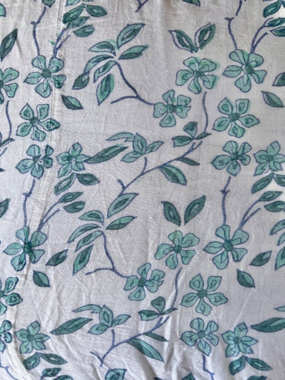 Fabindia Silk Cotton Tablecloth Blue & Green Floral Pattern 84x40 & 9" Drop Boho - Picture 2 of 11